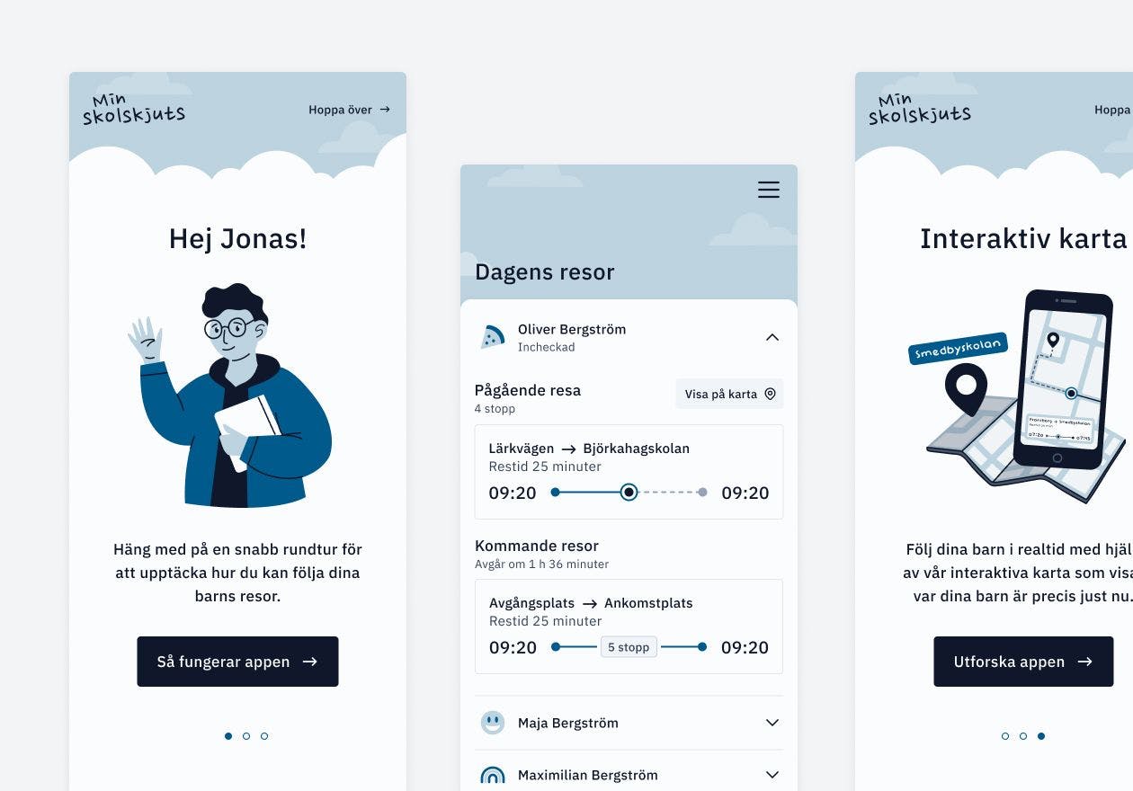 Appdesign & illustration för Min skolskjuts